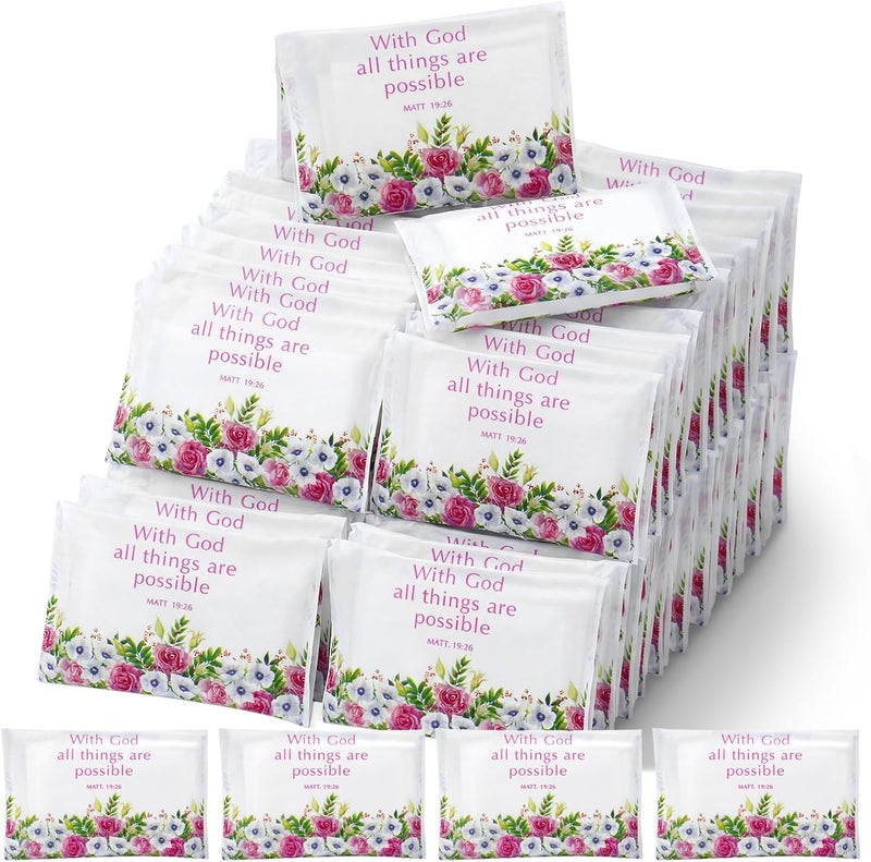 Sinmoe 60 Pack Christian Easter Pocket Tissues Gifts Bible Verse Mini Travel Tissues Size Wallet Facial Napkin for Woman Religious Party Charity Event Church Supplies(Elegant Style) - Image 1